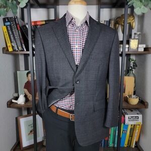 Pronto Uomo Platinum Men's Sport Coat Blazer Two Button Charcoal Plaid Wool 40S